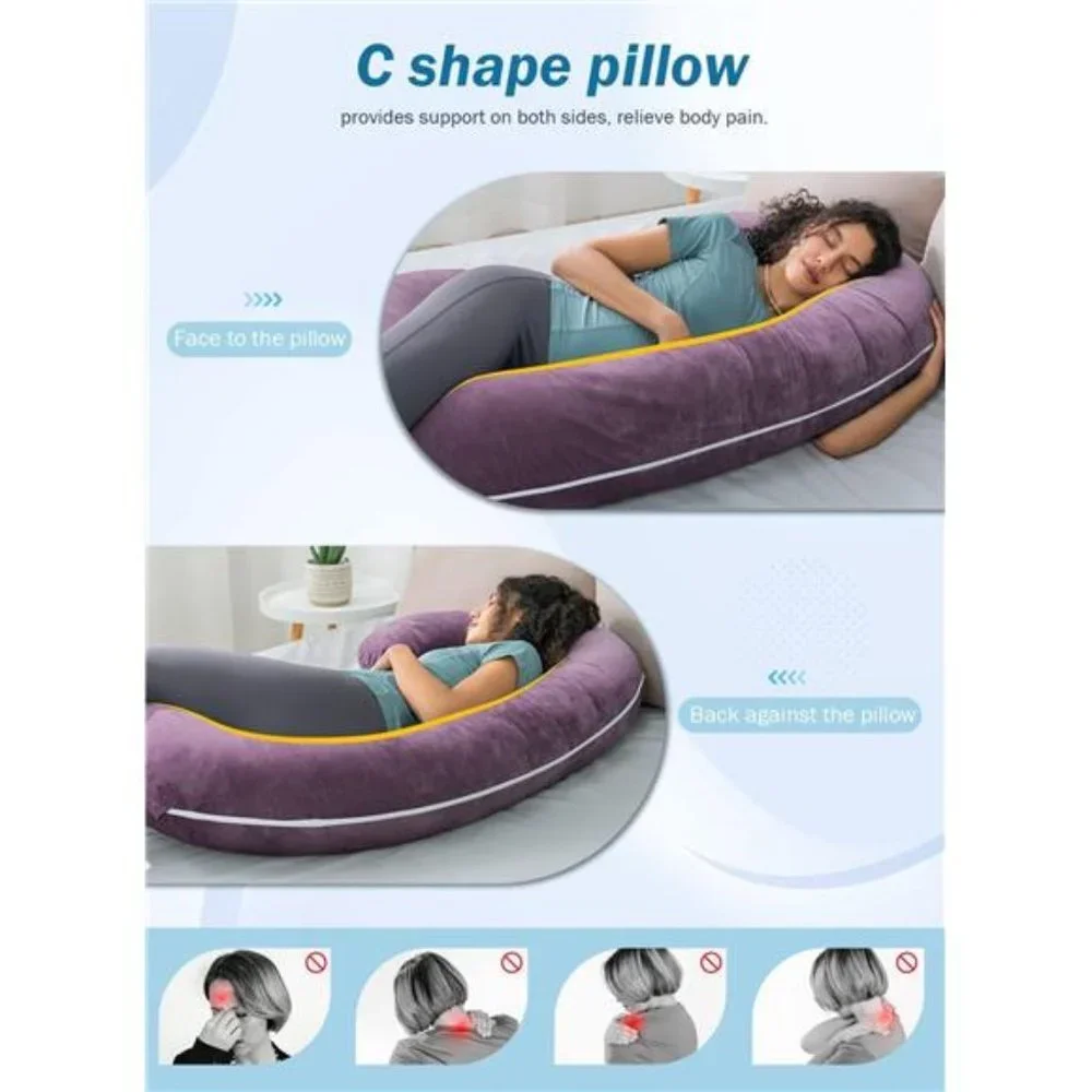 C-Shaped Pregnancy Pillow, Full Body Support Sleeping & Nursing Removable Cover